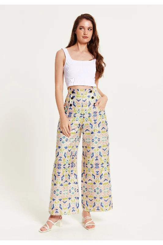 Liquorish Shiny Print Wide Leg Trousers