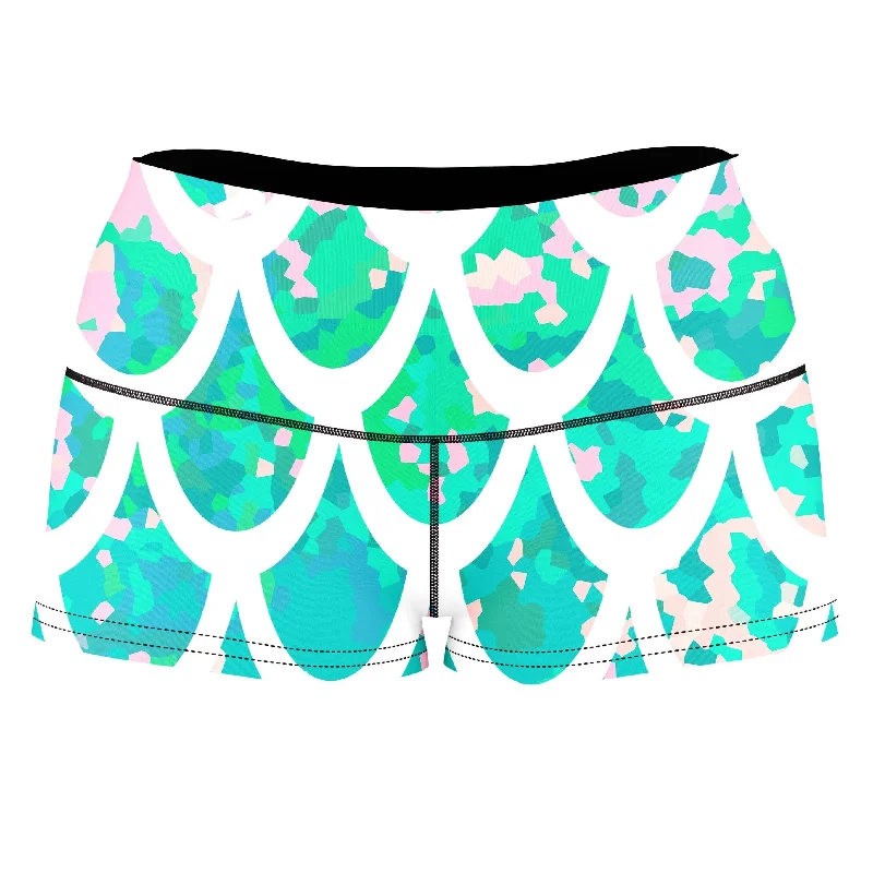 Mermaid Scales White High-Waisted Women's Shorts