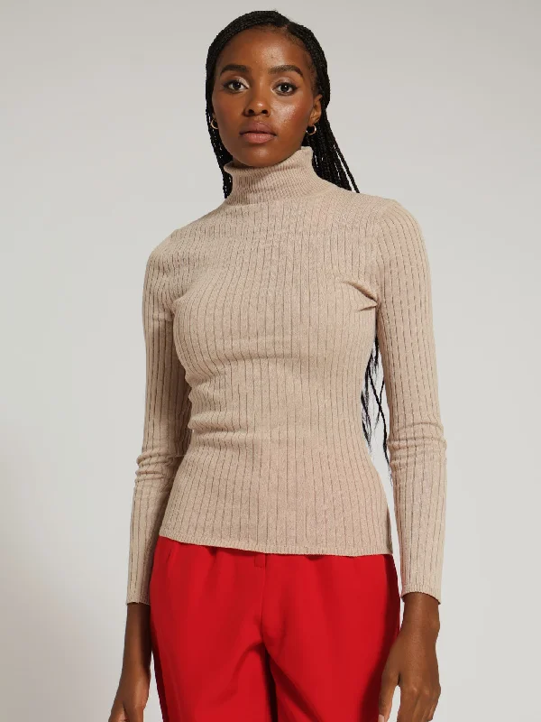 Mini Cable Core Poloneck Knitwear - Beige