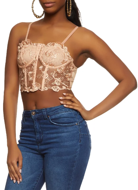 Rose Embroidered Corset Crop Top