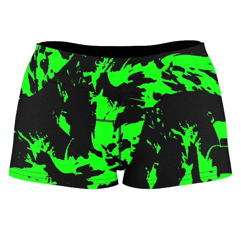 Neon Graffiti Paint Splatter High-Waisted Women's Shorts