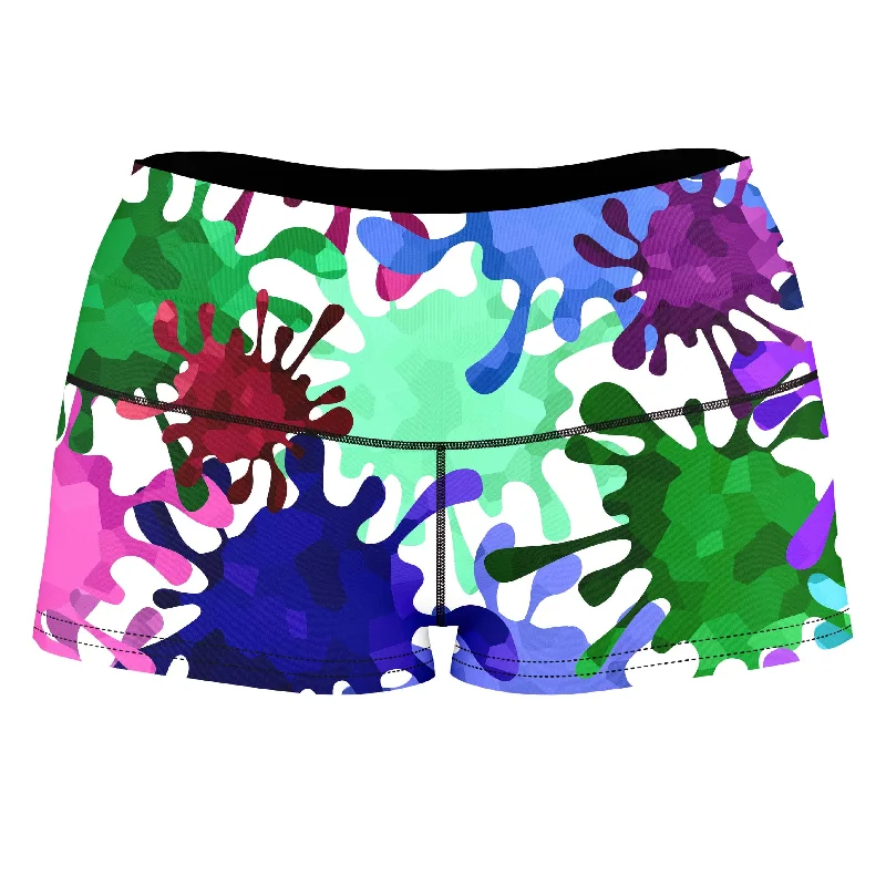 Neon Paint Splatter High-Waisted Women's Shorts