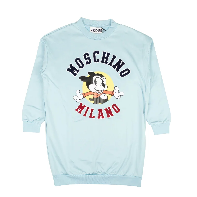 NWT MOSCHINO COUTURE Light Blue Crewneck Logo Sweatshirt Dress