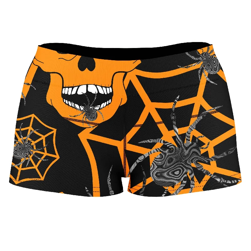 Orange Skull Halloween High-Waisted Women's Shorts