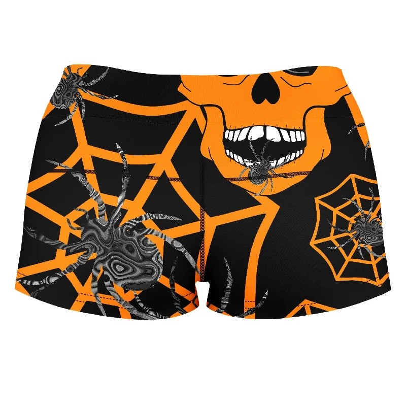 orange-skull-halloween-high-waisted-womens-shorts