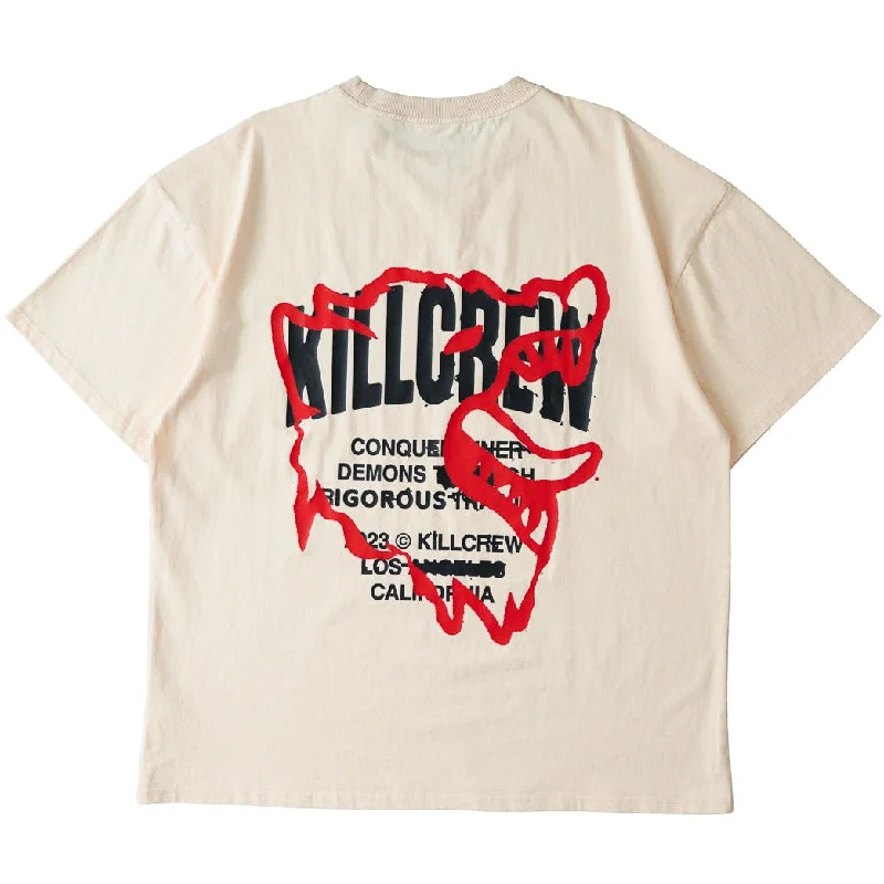 OVERSIZED LUX CONQUER INNER DEMONS T-SHIRT - CREAM / RED