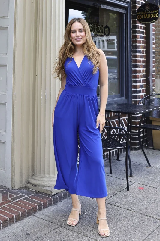 Petite V-neck Sleeveless Jumpsuit (Royal)