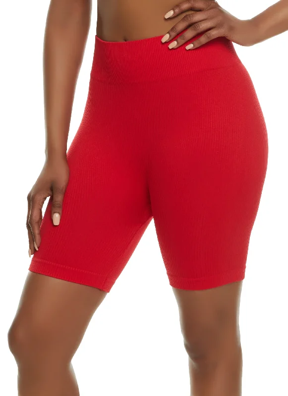 Ribbed Knit Seamless High Waist Bike Shorts