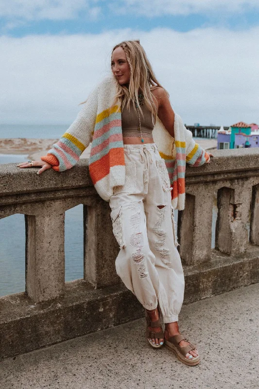 Retro Babe Striped Cardigan - Cream