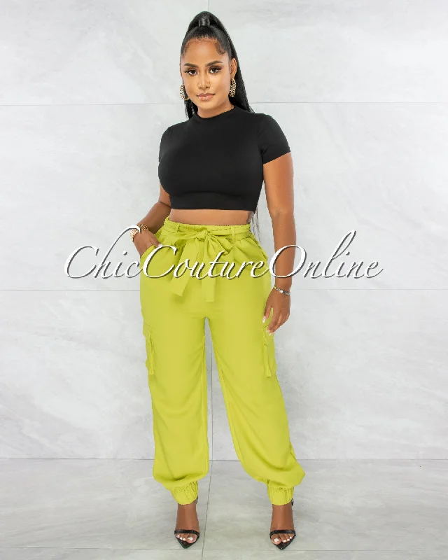 Rosalba Lime Green Cargo Jogger Pants