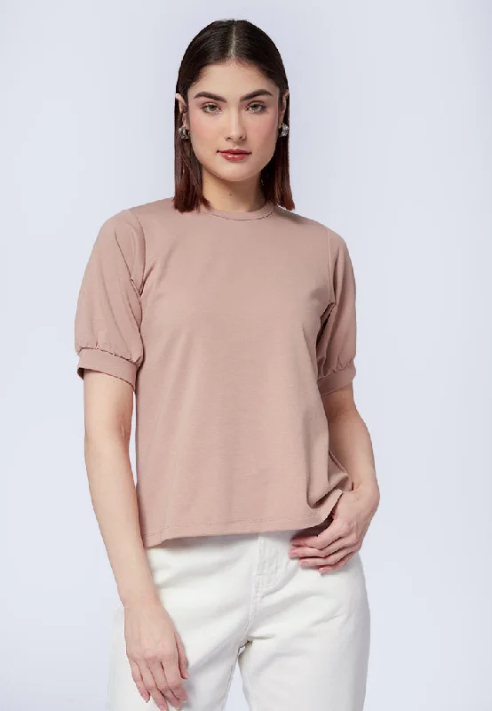 Round Neck Puff Sleeves Top