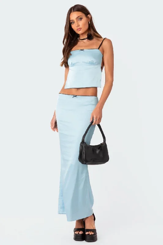 Satin Back Slitted Low Rise Maxi Skirt