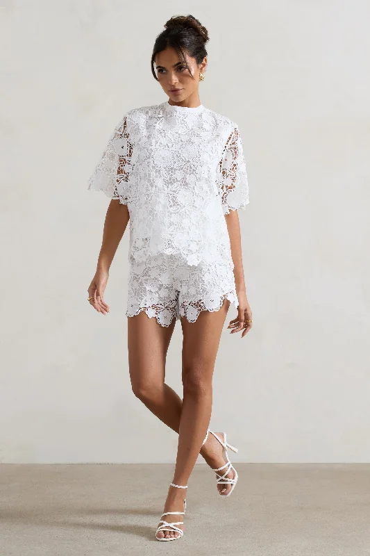 Saint Tropez | White Lace High-Waist Shorts