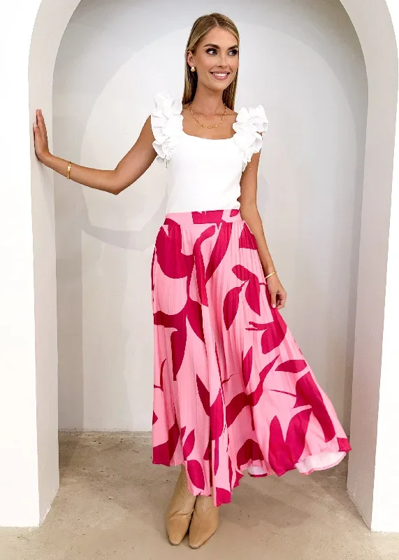 Lylia Midi Skirt - Magenta Leaf