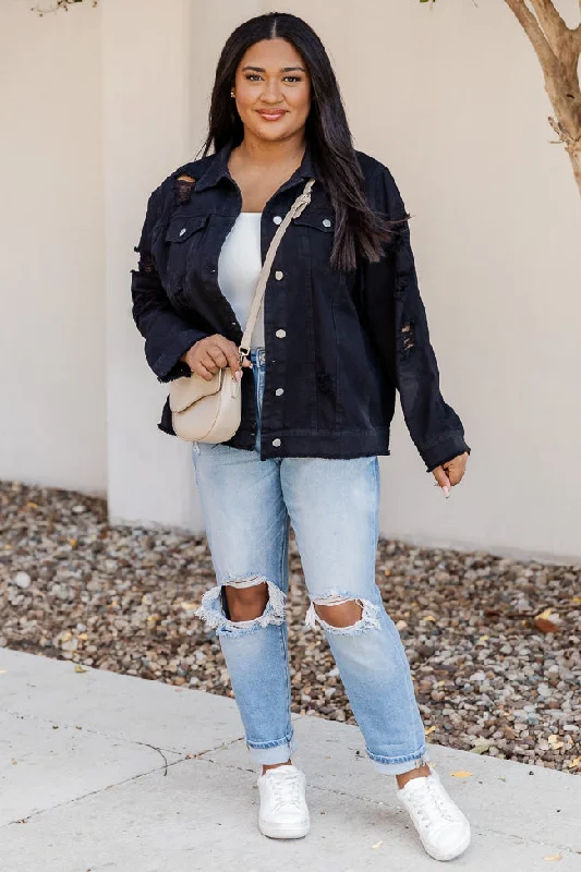 Shades Of You Black Oversized Distressed Denim Jacket