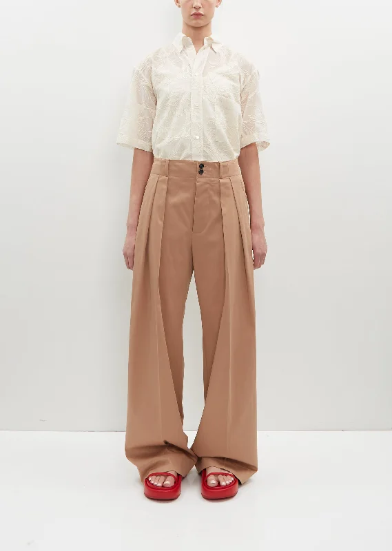 Stretch Cotton Pleated Trousers