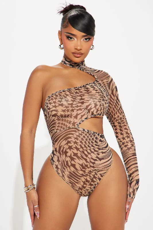 Star Girl Mesh Bodysuit - Taupe/combo