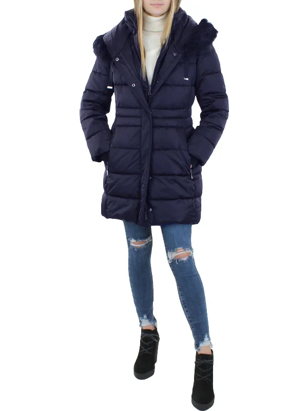 Stefani Womens Faux Fur Winter Quilted Coat