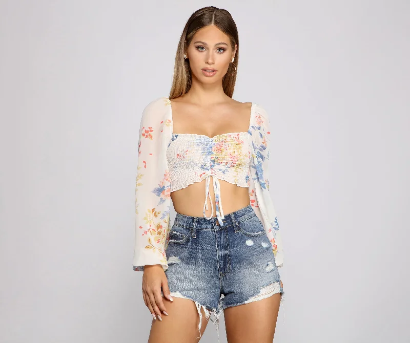 Sweet Vibes Floral Chiffon Crop Top