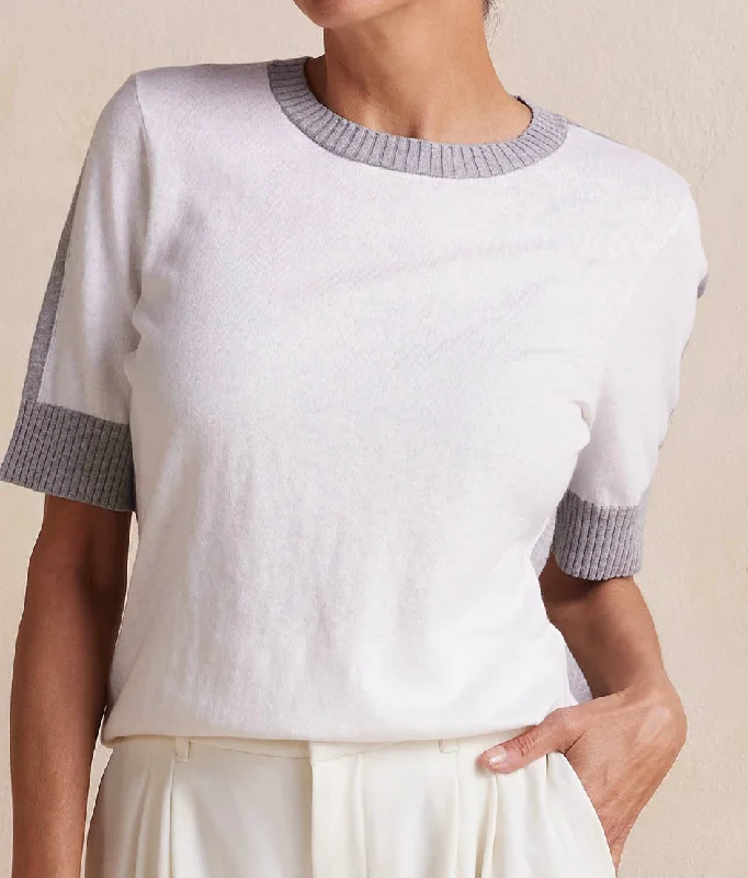 The Colorblock Crew Short Sleeve Sweater - Wolf & White Sand