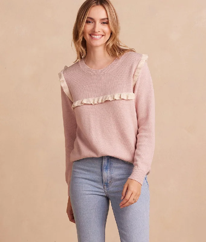 The Year-Round Crewneck Ruffle Sweater - Petal