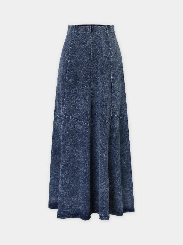 Washed T-Shirt Trumpet Skirt-Blue