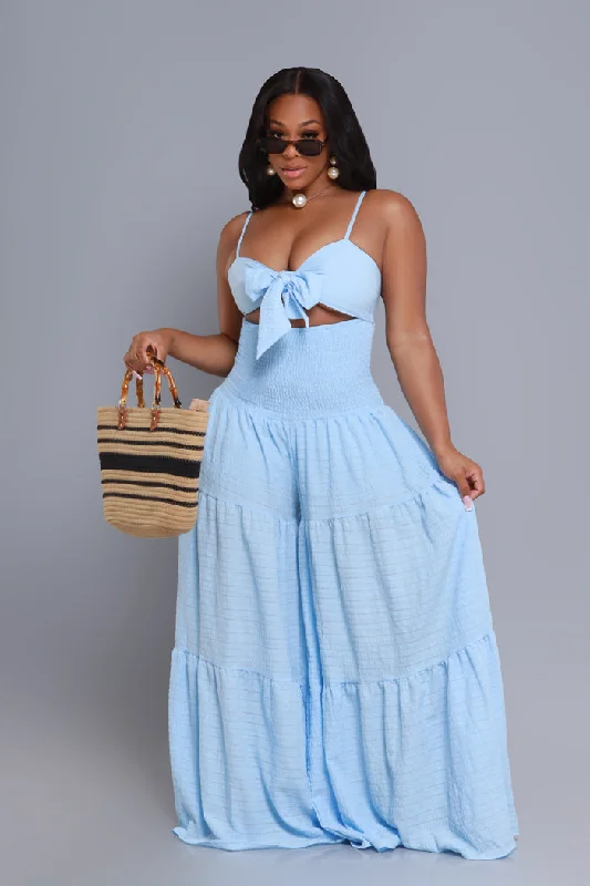 Stage Fright Cut Out Wide Leg Jumpsuit - Light Blue