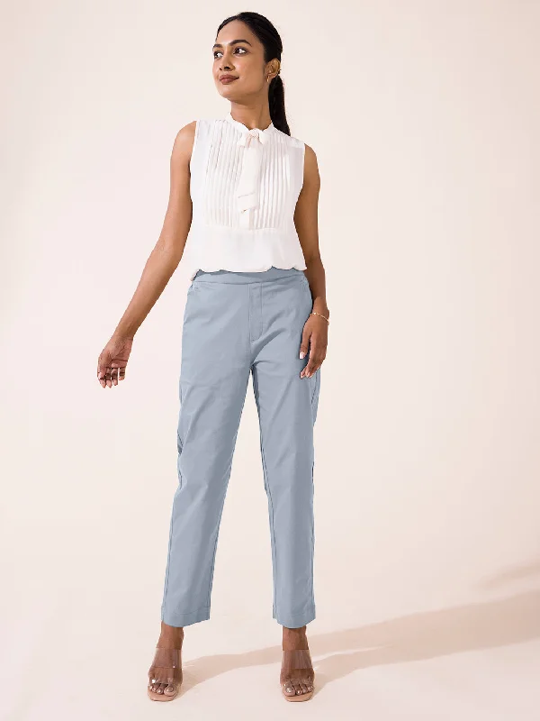 Women Dusty Blue Chinos Trousers