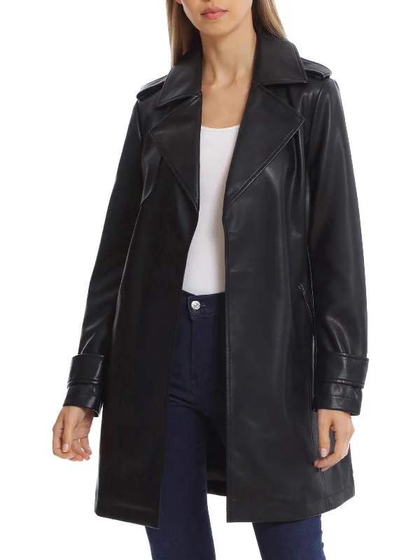 womens-faux-leather-topper-trench-coat