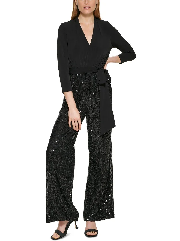 Womens Sequined Wide-Leg Jumpsuit