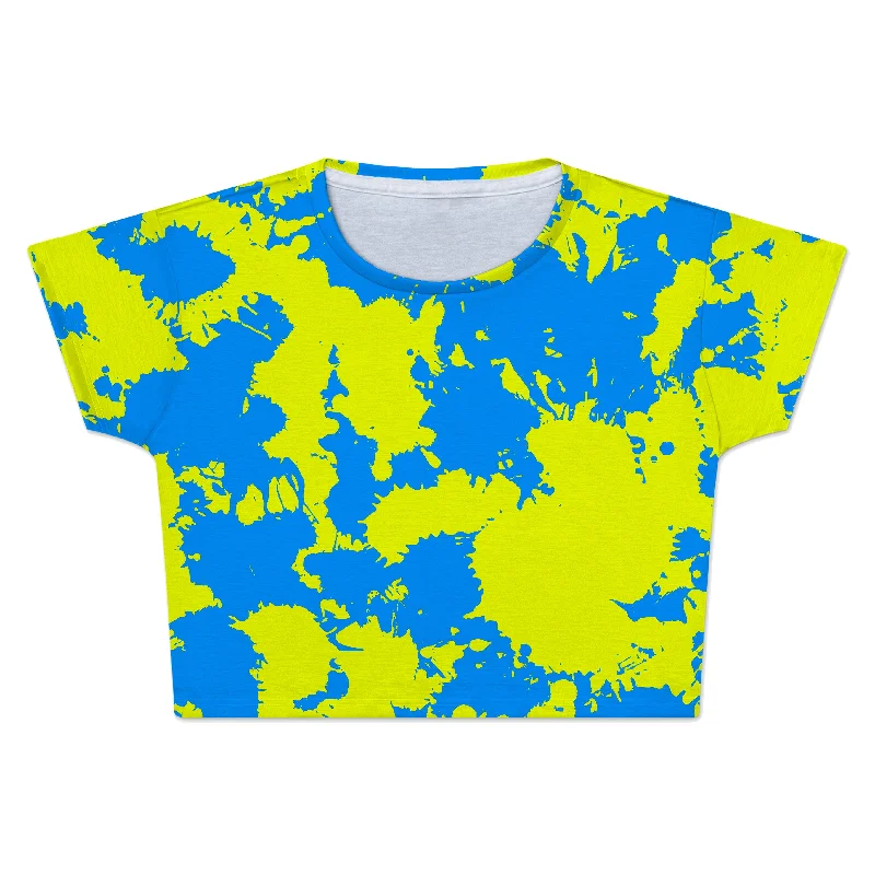 Yellow and Blue Paint Splatter Crop Tee