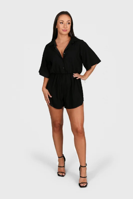 ZEPHYR LINEN BLEND PLAYSUIT BLACK